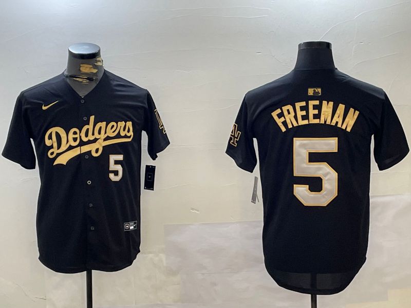 Men Los Angeles Dodgers #5 Freeman Black Gold Game 2024 Nike MLB Jersey style 1209